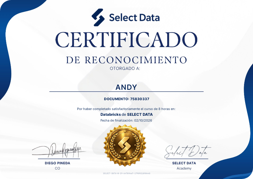 Certificado de Andy — Databricks